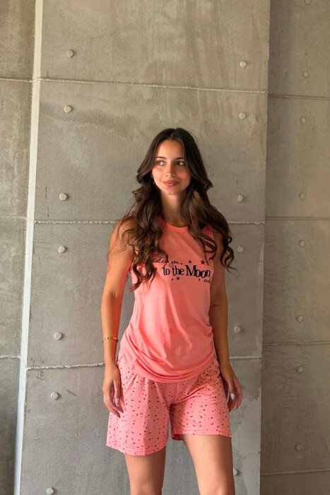 FRONT WRITTINGS TANK TOP + SHORTS WOMAN PYJAMAS SALMON/SALMON - 1