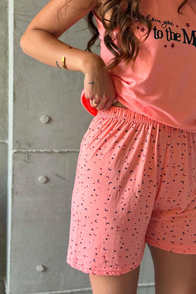 FRONT WRITTINGS TANK TOP + SHORTS WOMAN PYJAMAS SALMON/SALMON - 2