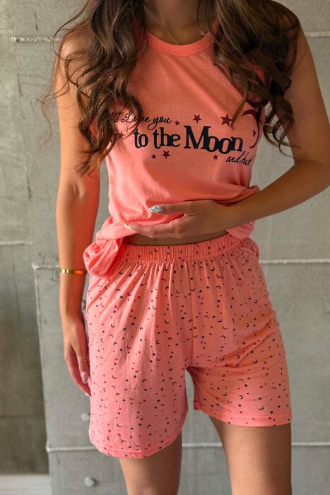 FRONT WRITTINGS TANK TOP + SHORTS WOMAN PYJAMAS SALMON/SALMON - 5