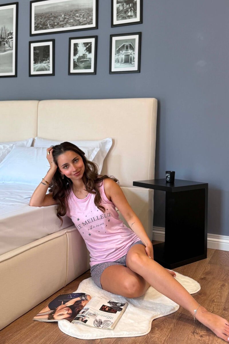 FRONT WRITTINGS TANK TOP+ SHORTS WOMEN PYJAMAS PINK/ROZE - 5