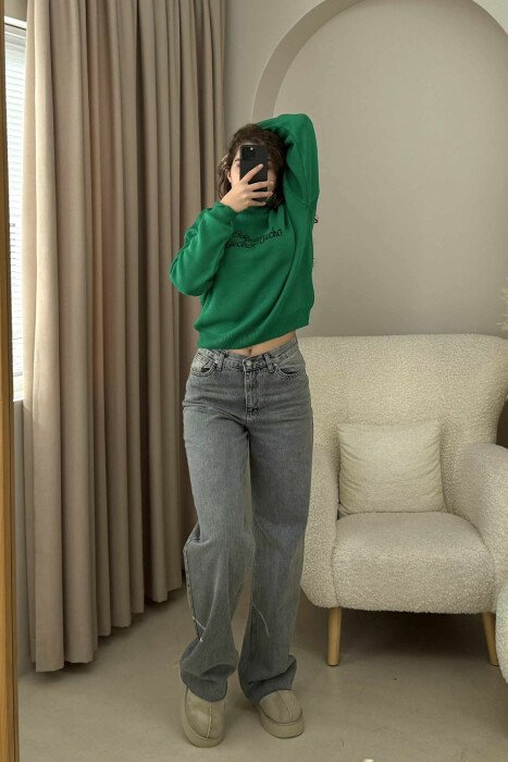 FRONT WRITTINGS TURTLE NECK WOMEN SWEATER DARK GREEN/JEE 
