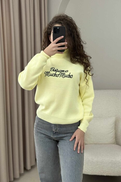 FRONT WRITTINGS TURTLE NECK WOMEN SWEATER YELLOW/E VERDHE - 2