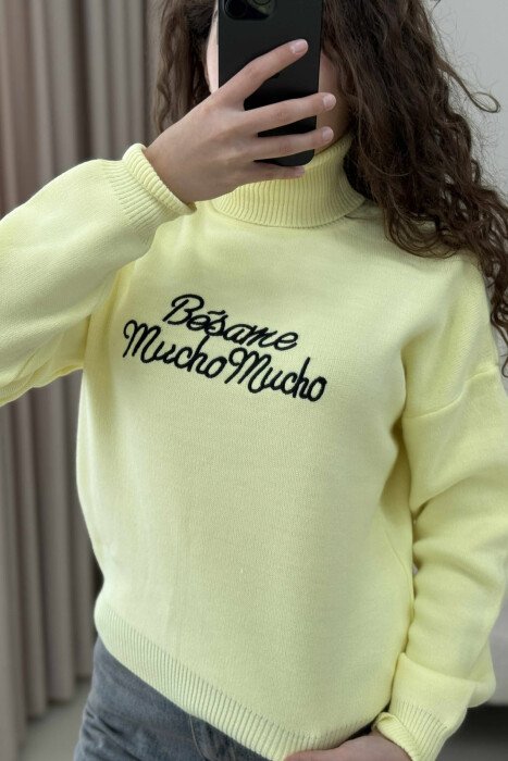 FRONT WRITTINGS TURTLE NECK WOMEN SWEATER YELLOW/E VERDHE - 4