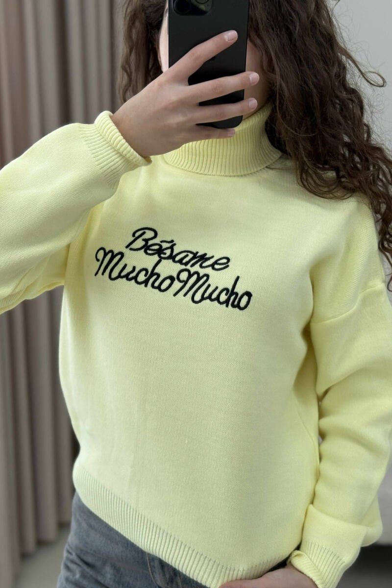 FRONT WRITTINGS TURTLE NECK WOMEN SWEATER YELLOW/E VERDHE - 4