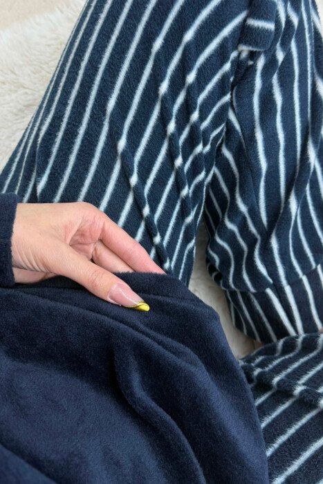 FRONT WRITTINGS WARM SWEATSHIRT+SWEATPANTS WOMEN PYJAMAS DARK BLUE/BEE - 7