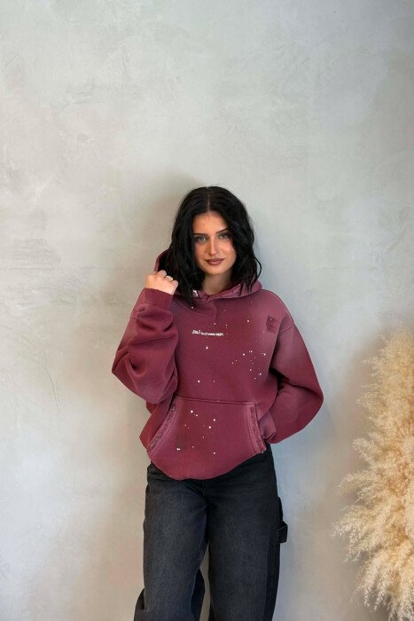 FRONT WRITTINGS WOMAN HOODIE BURGUNDY/VISHNJE - KLAUDIO FASHION