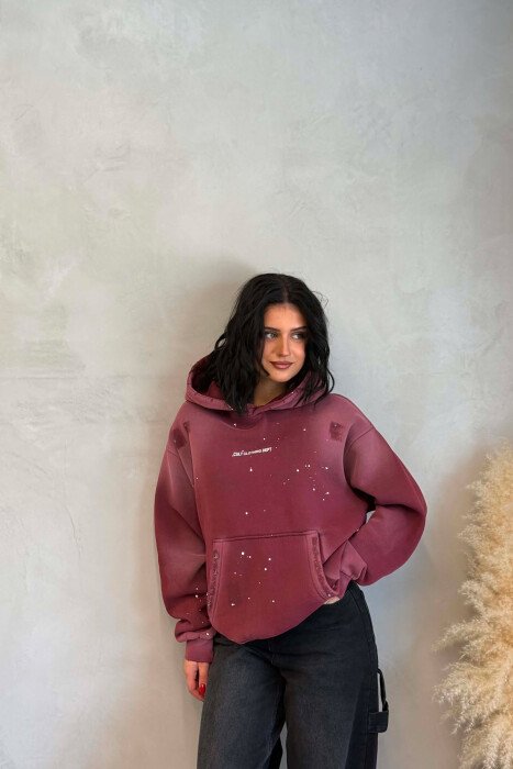 FRONT WRITTINGS WOMAN HOODIE BURGUNDY/VISHNJE - 3