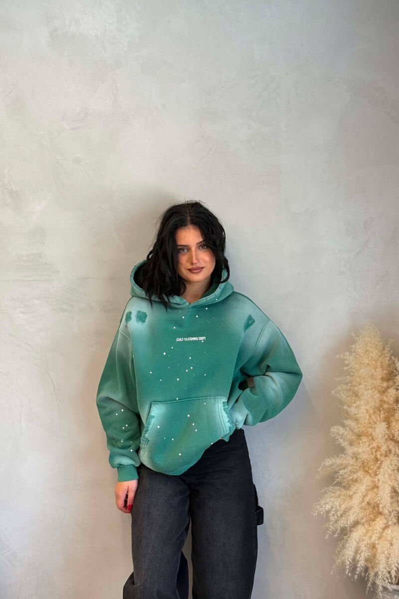 FRONT WRITTINGS WOMAN HOODIE GREEN/JESHILE - 4