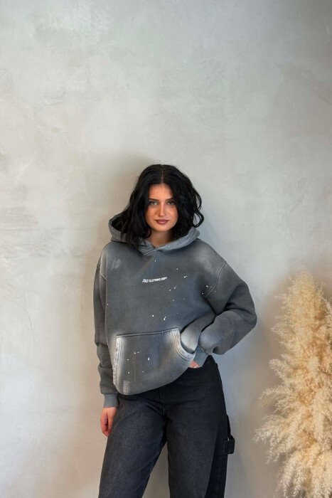 FRONT WRITTINGS WOMAN HOODIE GREY/GRI - KLAUDIO FASHION