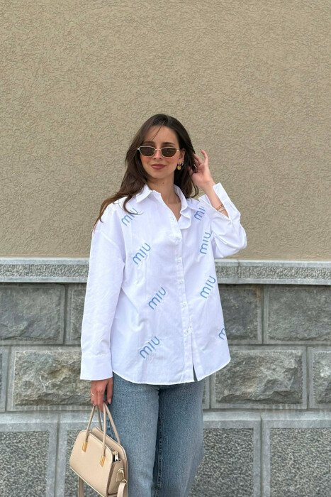FRONT WRITTINGS WOMAN SHIRT WHITE-BLUE/BABL - 4