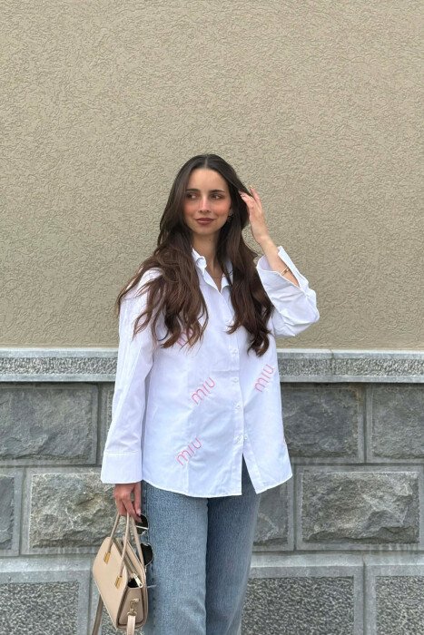 FRONT WRITTINGS WOMAN SHIRT WHITE-PINK/BARO - 1