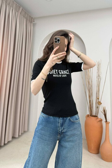 FRONT WRITTINGS WOMAN T-SHIRT BLACK/ E ZEZE - 1