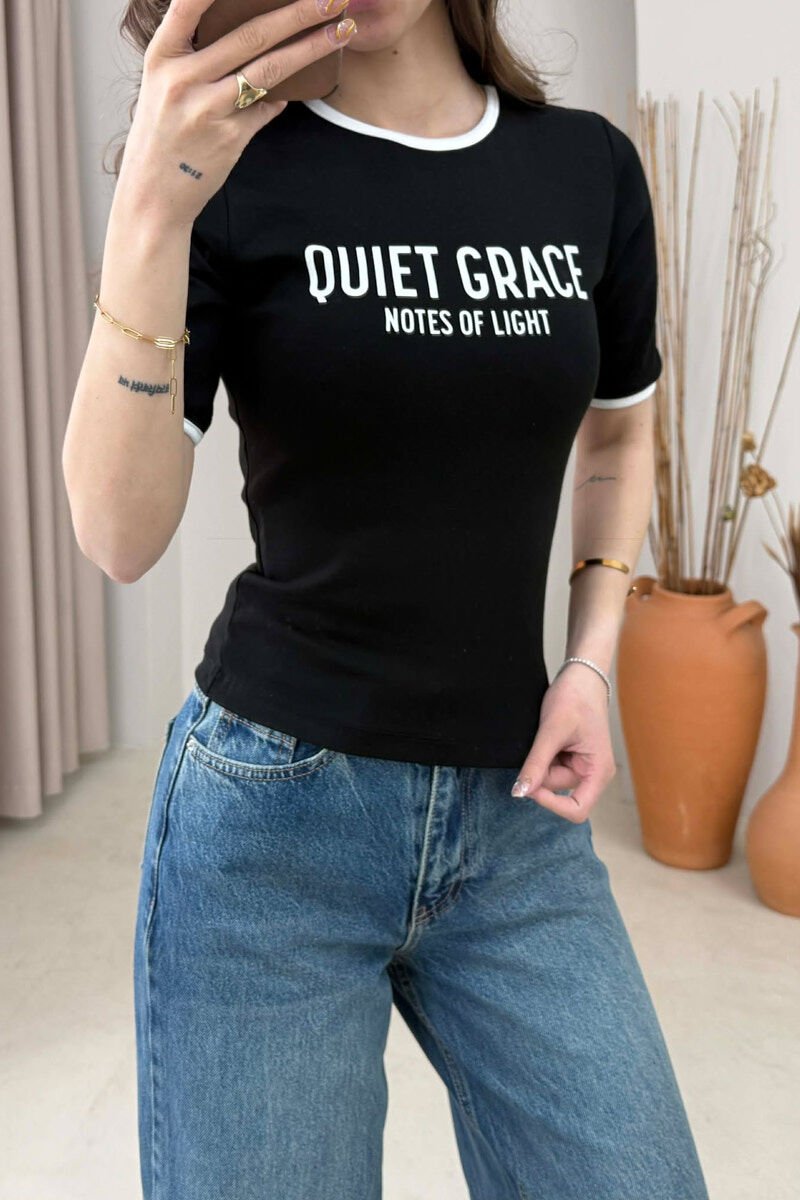 FRONT WRITTINGS WOMAN T-SHIRT BLACK/ E ZEZE - 2