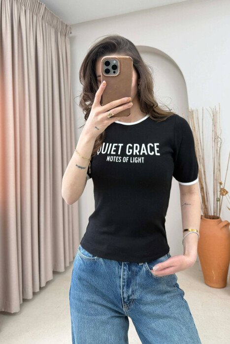 FRONT WRITTINGS WOMAN T-SHIRT BLACK/ E ZEZE - 3