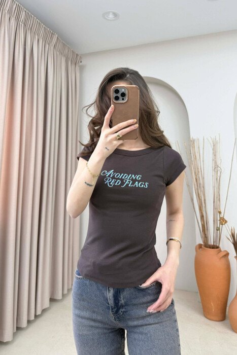 FRONT WRITTINGS WOMAN T-SHIRT BROWN/KAFE - 1