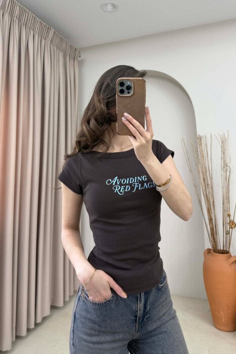 FRONT WRITTINGS WOMAN T-SHIRT BROWN/KAFE - 3