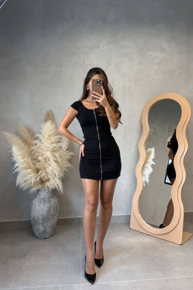 FRONT ZIPPER DESIGN WOMEN DRESS BLACK/ E ZEZE - 1