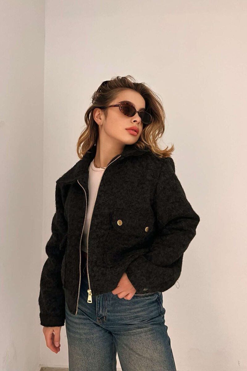 FRONT POCKETS SHORT WOMEN JACKET BLACK-BLACK/ZZ - 2