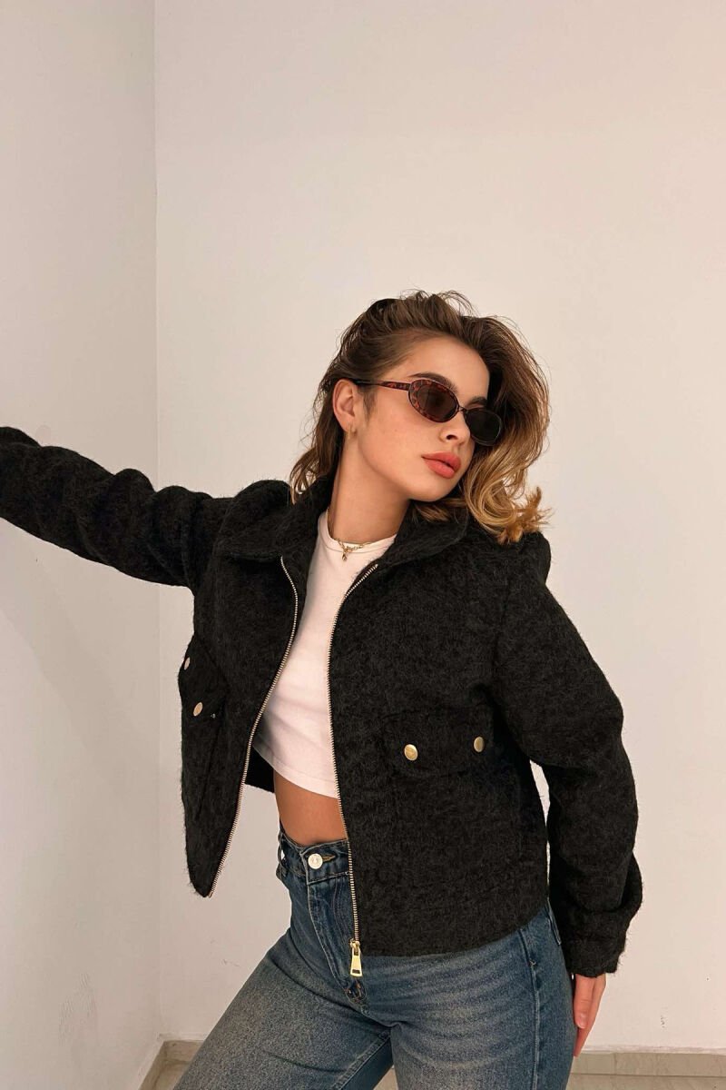 FRONT POCKETS SHORT WOMEN JACKET BLACK-BLACK/ZZ - 3