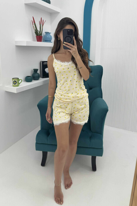 FRUITS DESIGN TANK TOP+SHORTS WOMEN PYJAMAS YELLOW/E VERDHE - 1