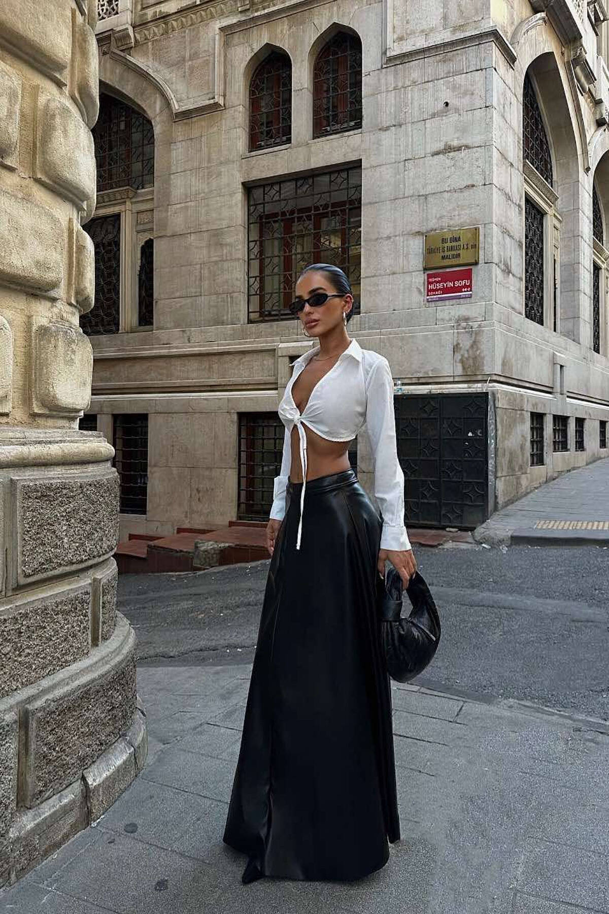 LEATHER LONG SKIRT BLACK/ E ZEZE SKIRTS KLAUDIO FASHION SO-4040