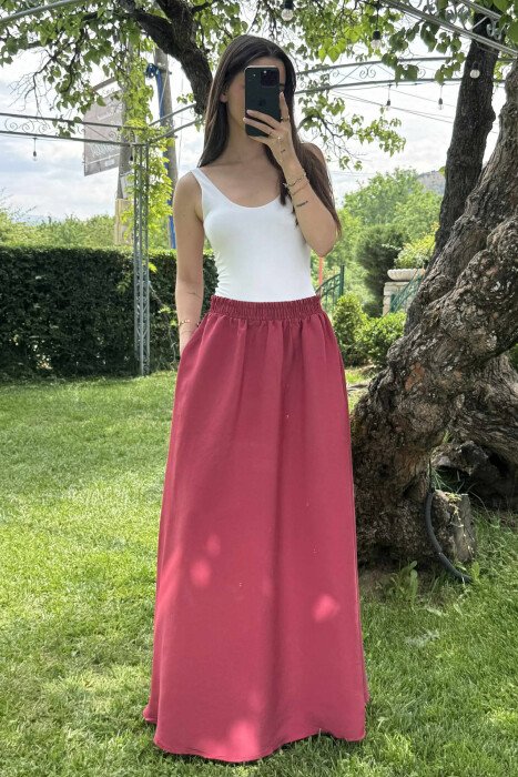 FUND NJË NGJYRËSH I GJATË ME BEL ELASTIK PËR FEMRA NË NGJYRËN VISHNJË - 5