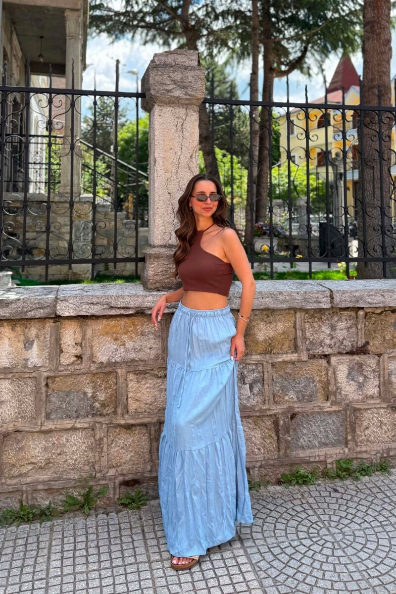 FUND I GJATE NJE NGJYRESH ME BEL GJYSEM ELASTIK PER FEMRA NE NGJYRE BABY BLUE - 1