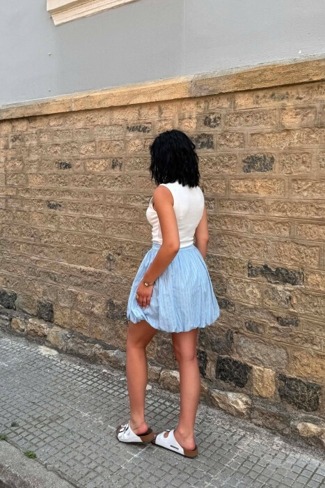 FUND I SHKURTËR ME VIJA PËR FEMRA NË NGJYRËN BLU E ZBARDHUR - 5