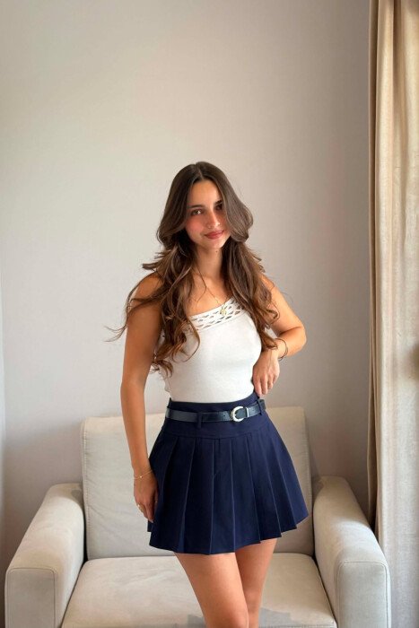 FUND PANTALLONE NJE NGJYRESH ME DETAJIN E RRIPIT PER FEMRA NE NGJYRE BLU - 2