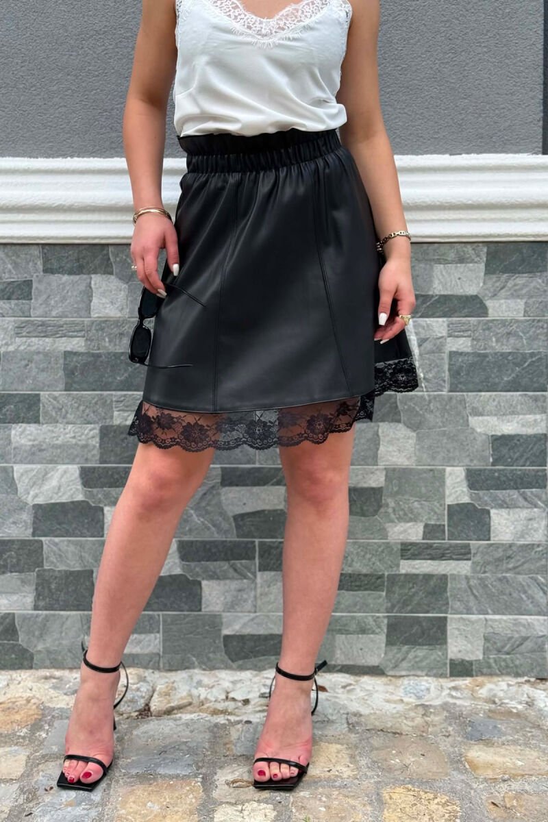 FAUX LEATHER TRIMMED WOMEN SKIRT BLACK/ E ZEZE - 2