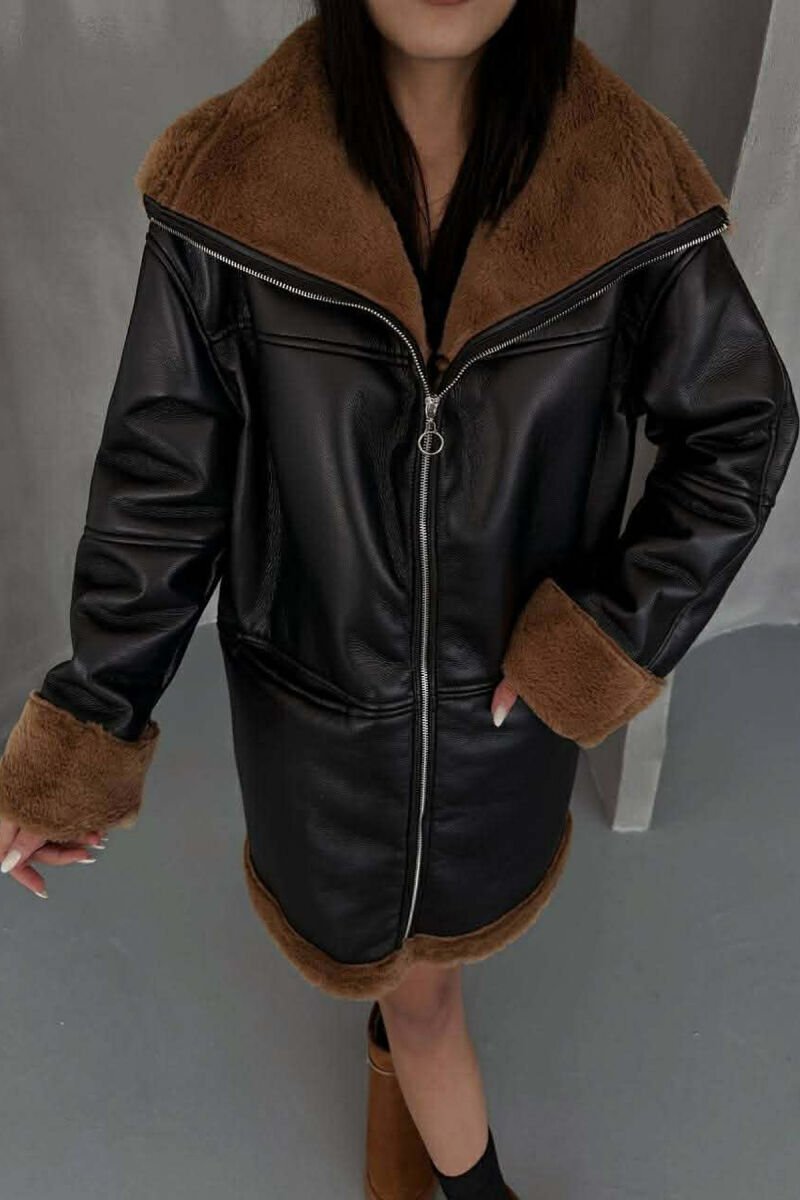 FUR INTERIOR DESIGN LEATHER WOMEN JACKET BLACK/ E ZEZE - 1