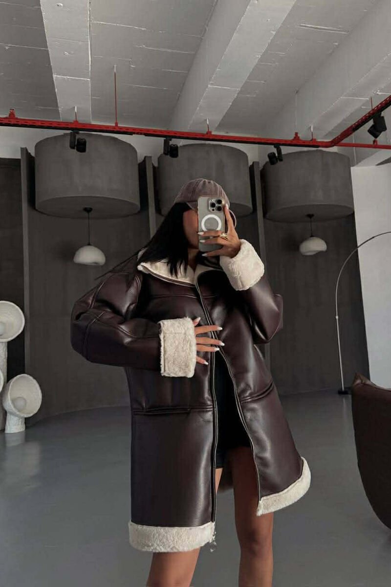 FUR INTERIOR DESIGN LEATHER WOMEN JACKET DARK BROWN/KAE - 2