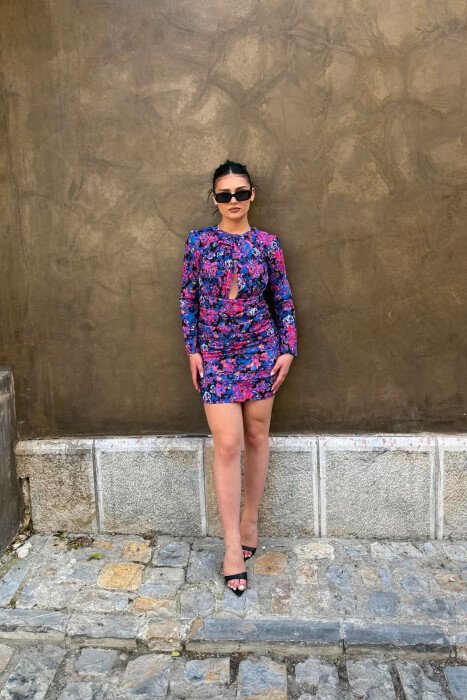 FLORAL DESIGN WOMAN DRESS BLUE/BLU - KLAUDIO FASHION