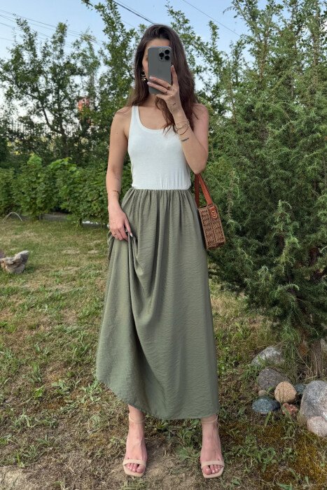 FUSTAN DY NGJYRËSH PËR FEMRA NË NGJYRËN E BARDHË+JESHILE - 6