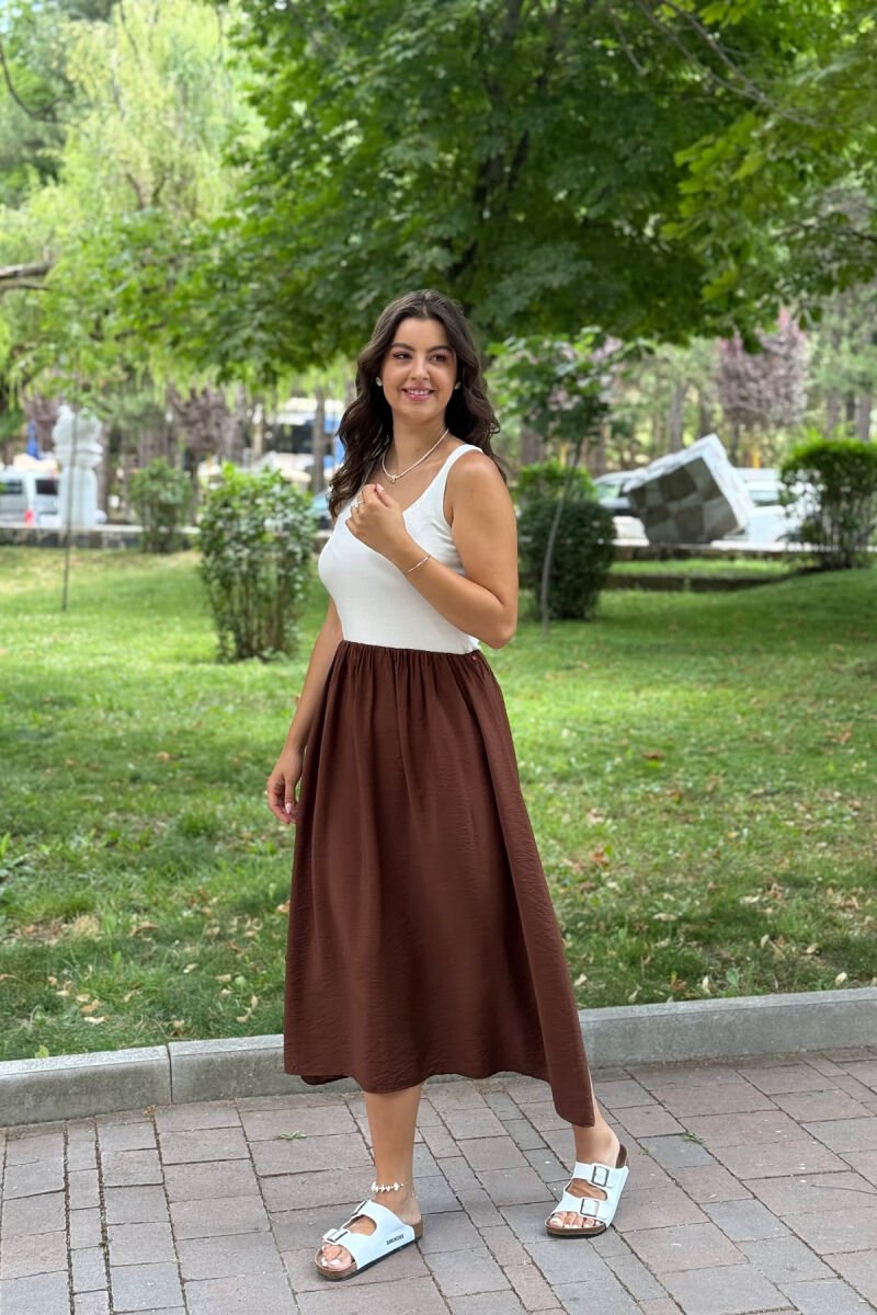 FUSTAN DY NGJYRËSH PËR FEMRA NË NGJYRËN E BARDHË+KAFE - 1