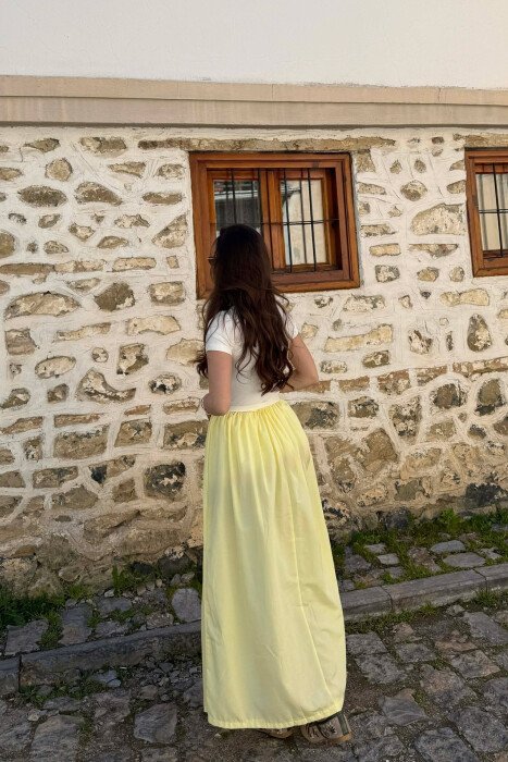 FUSTAN I GJATË ME DETAJIN E RRIPIT PËR FEMRA NË NGJYRËN E VERDHË - 2