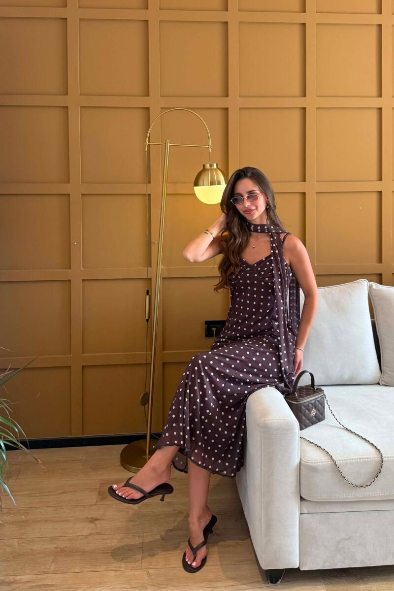 FUSTAN I GJATE ME POLKA DOTS PER FEMRA NE NGJYRE KAFE - 3