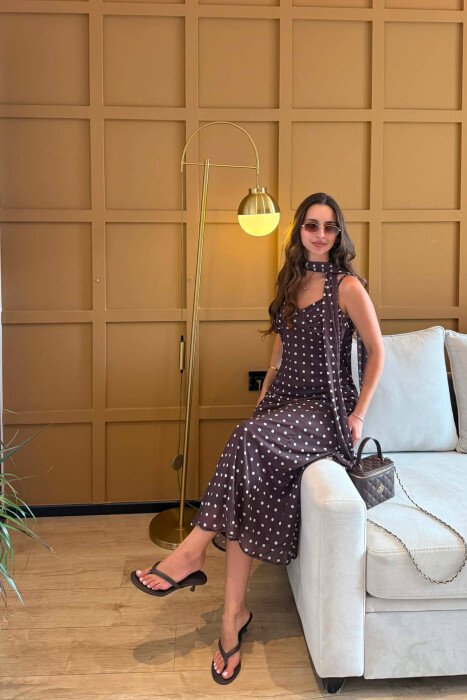 FUSTAN I GJATE ME POLKA DOTS PER FEMRA NE NGJYRE KAFE - 5