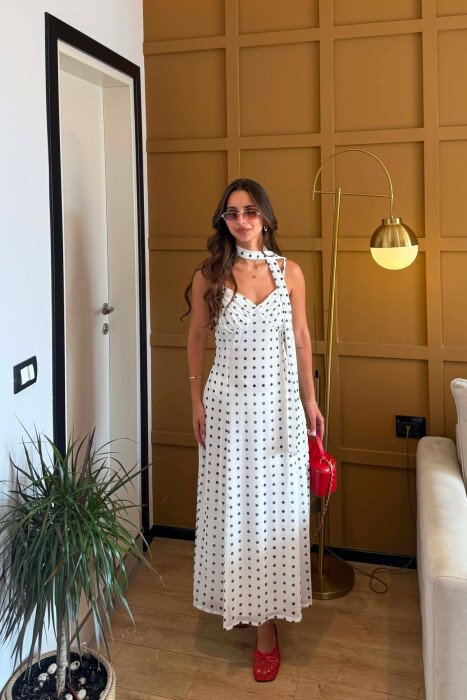 FUSTAN I GJATE ME POLKA DOTS PER FEMRA NE NGJYRE TE BARDHE - KLAUDIO FASHION