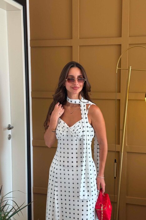 FUSTAN I GJATE ME POLKA DOTS PER FEMRA NE NGJYRE TE BARDHE - 3