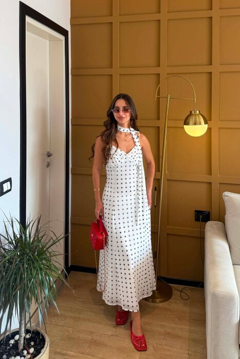 FUSTAN I GJATE ME POLKA DOTS PER FEMRA NE NGJYRE TE BARDHE - 4