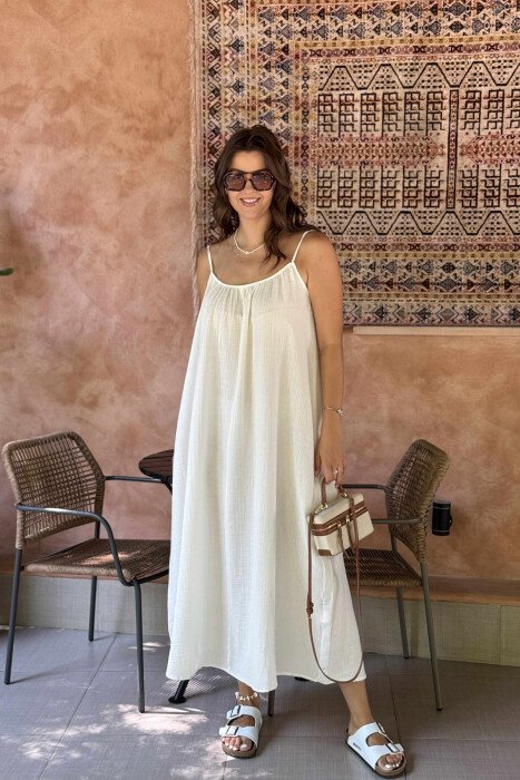 ONE COLOR SIMPLE WOMEN DRESS WHITE-E BARDHE - KLAUDIO FASHION