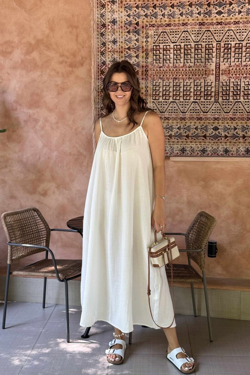 ONE COLOR SIMPLE WOMEN DRESS WHITE-E BARDHE - 1