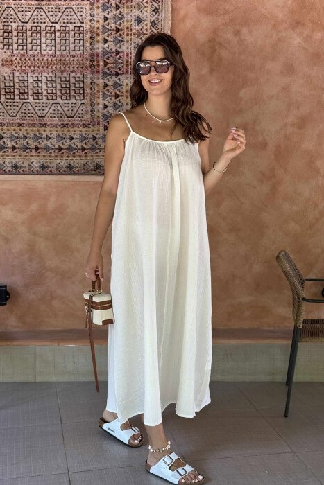 ONE COLOR SIMPLE WOMEN DRESS WHITE-E BARDHE - 2