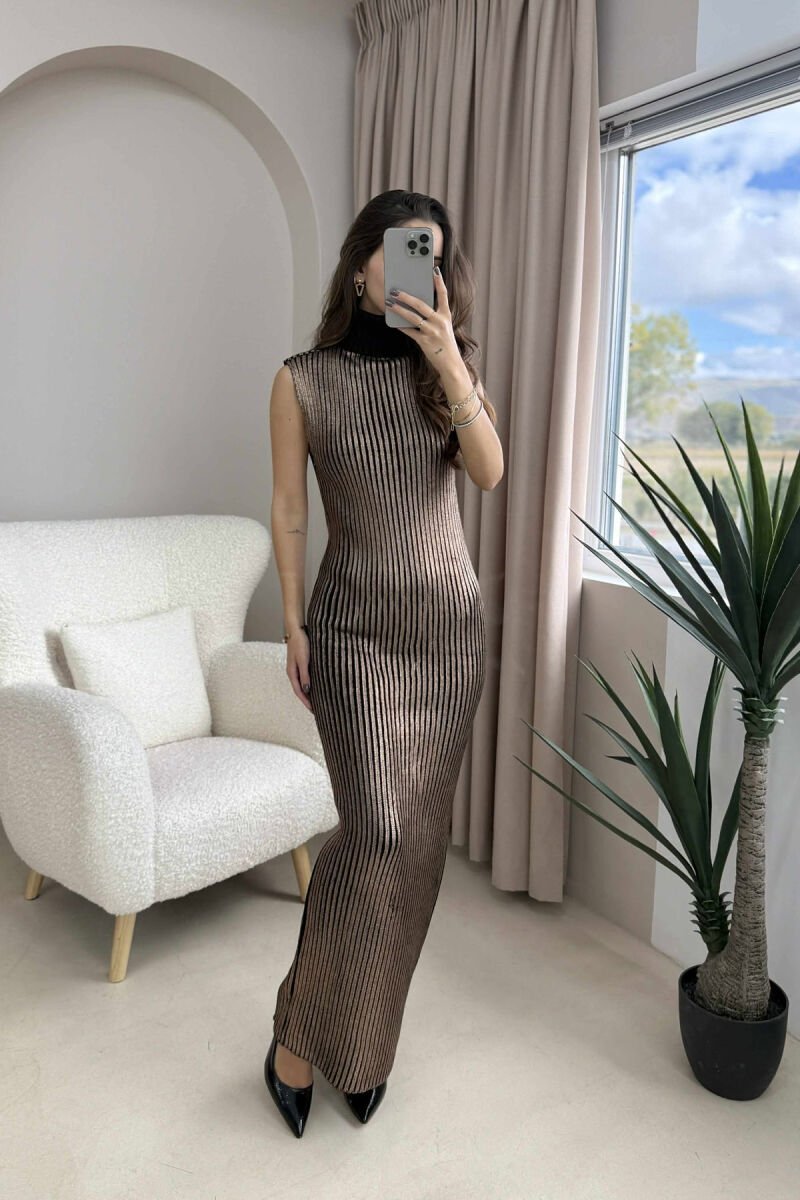 FUSTAN I GJATË PA MËNGË ME JAKË GOLF PËR FEMRA NË NGJYRË BRONZ - 4
