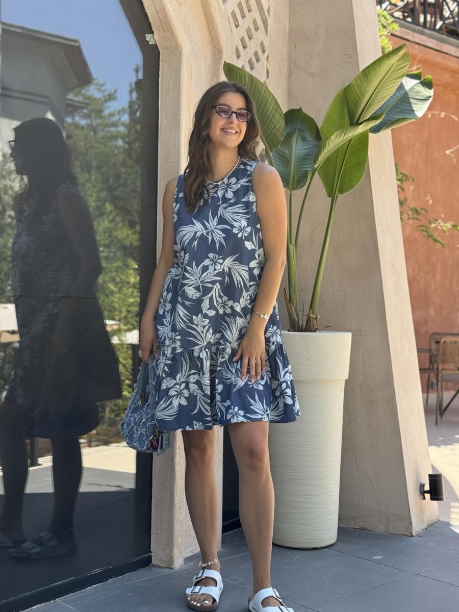 FLOWER DESIGN SHORT WOMEN DRESS BLUE/BLU - 1