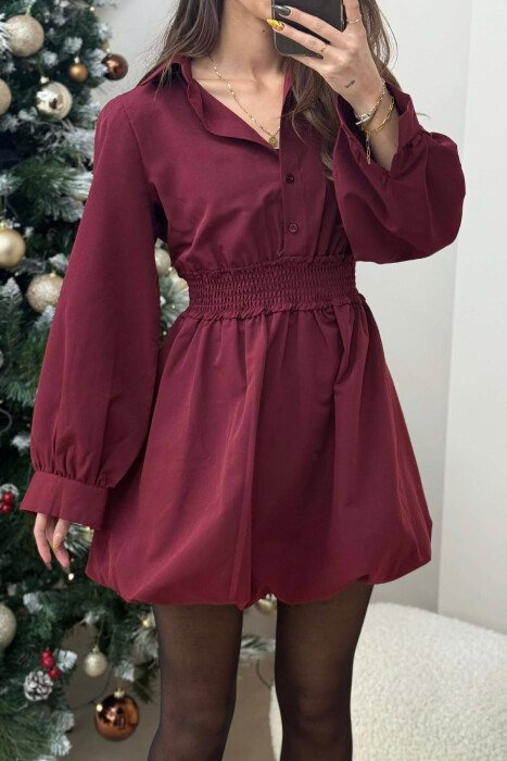 FUSTAN I SHKURTËR ME BEL ELASTIK PËR FEMRA NË NGJYRËN VISHNJË - 4