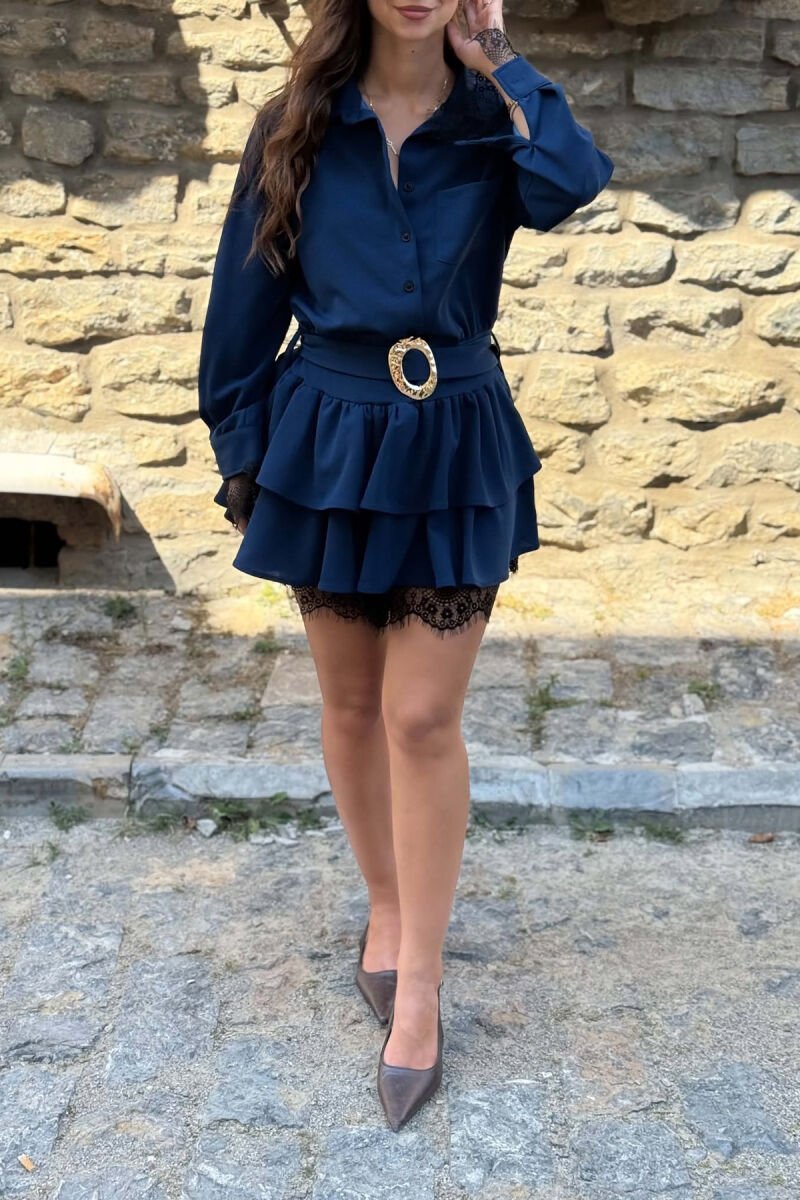 FUSTAN ME DETAJ RRIPI PER FEMRA NE NGJYRE BLU - 2