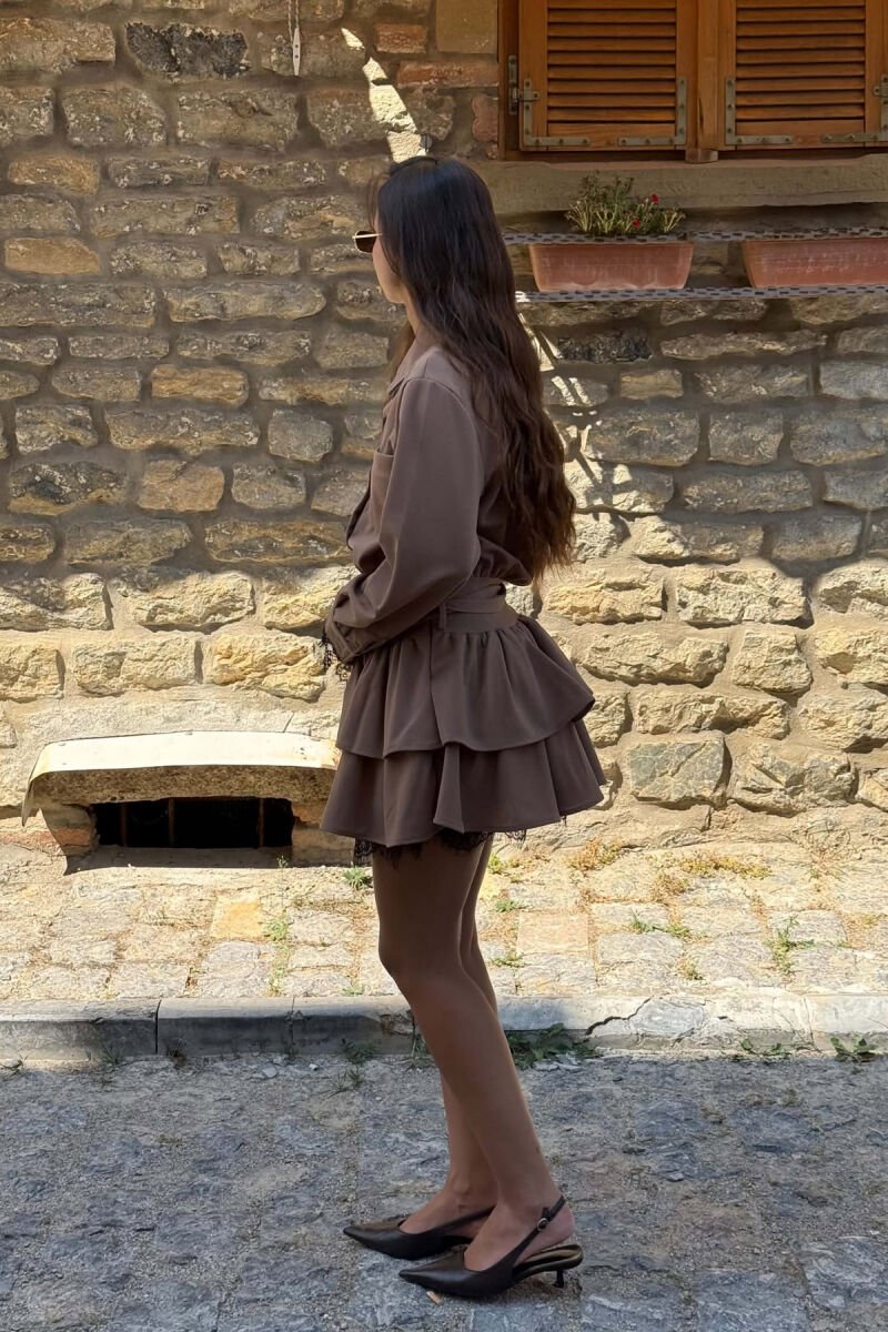 FUSTAN ME DETAJ RRIPI PER FEMRA NE NGJYRE KAFE TE ZBARDHUR - 5