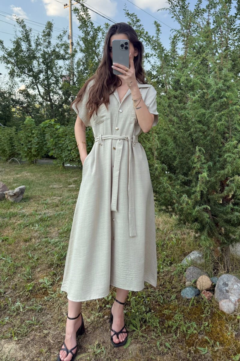 FUSTAN ME DETAJIN E XHEPAVE ME LIDHSE PËR FEMRA NË NGJYRËN BEZHË - 1